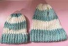Handmade Newborn Knit Beanie Hat Blue   White Striped Unisex Baby