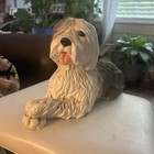 Vintage Ceramic Old English Sheepdog Statue Laying 13 5    Long Coppercraft 