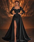Luxury Black Mermaid Prom Dresses Long Sleeves Lace Sequins Evening Party Gowns