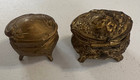 Small Vintage Art Nouveau Gold Metal Jewelry Footed Casket Trinket Box Lot Of 2