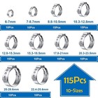 115pcs Stainless Steel Single Ear Hose Clamps 6-28 6mm Assortment With Pincer