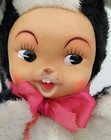 Vintage Rubber Face Skunk Plush W side Glancing Eyes  Pink Bow 1950s Stuffed Toy