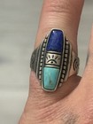 Sterling Silver Southwest Carolyn Pollack Turquoise Lapis Ring Sz 9 5 925