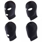 Black Bondage Full Hood Head Face Mask Open Eye Mouth Role Play Spandex Headgear