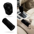 Car Handbrake And Gear Shift Cover Set  Warm Plush Non-slip Winter 2 Pcs Black