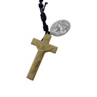 Vintage Knotted Cord Rosary Necklace Black Cream Crucifix Virgin Mary Medal