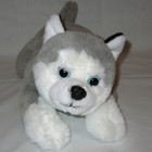 Fao Schwarz Plush Husky Wolf Dog 14  Plush Puppy Grey white Stuffed Toy Laying