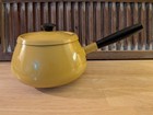 Vintage Mid-century Modern Yellow Enamel Pot W Lid Black Handle  Fonde Japan