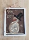     Hand Painted Snowman On Screen     Winter     Wood Frame    Primitive