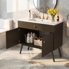 36  Striped Bathroom Vanity  Soft-close Dual-door   Ceramic Sink  Dark Brown