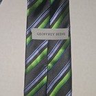Geoffrey Beene Handmade 100  Silk Woven Men s Tie Black Green Blue Striped