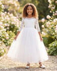 Girls Lace   Tulle 3 4 Sleeve Communion   Flower Girl Dress
