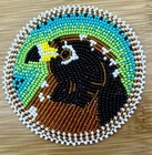 Handmade Beaded Brown Hawk Pattern Rosette applique 2 5 Inch