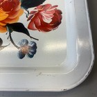 Vintage Floral Metal Serving Tray Retro White Gold Rectangular 17x12 Mid Century