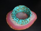 Southwestern Faux Turquoise Memory Wire Wrap Glass Seed Bead Bracelet 44 45g
