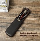 Handmade Crazy Horse Leather 3 Slots Hard Fountain Pen Case Pen Organizer Box