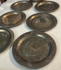 6 Brass Coasters Trinket Trays Pin Dish Candle Holder Patina W  Holder Vtg 4 75   