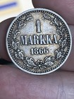 1866 1 Markka Finland Silver Coin