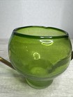 Amici Hand-blown Green Bubble Glass Watering Can     Copper   Rattan Handle  Italy