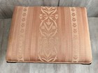 Vintage Carved Wood Footstool Geometric Upholstered Rectangle Turned Legs Stool 