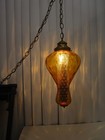 Vintage Mcm Amber Glass Optic Tear Shaped Hanging Swag Lamp Diffuser 1970s 18  T