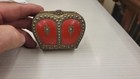 Vintage Crown Jewelry Trinket Box Silverplate Red