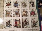 Fabric Birdhouses Birds  12 Squares 4 1 2  X 6   1 Panel 22  X 22  Elizabeth 