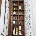 Vtg Thimble Wood Shelf Trinkets Glass Door Wall Hanging 12 5   4  W  12 Thimbles