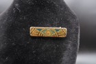 Vtg Art Deco Enamel Bar Brooch W  Intricate Gold-tone Geometric Detail Beautiful