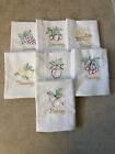 Vintage Fruit Days Weekdays  Set Of 7 Embroidered Flour Sack Kitchen Towels
