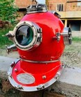 Red Antique Diving Helmet Us Navy Mark Marine Deep Sea Divers Scuba Helmet Base