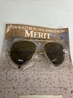 Vintage Merit Aviator Sunglasses Golden Metal Frame W Brown Glass Lenses New Nos