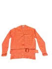 Vtg 80s St Michael Shetland Wool Belted Cardigan Sweater Women Sz Medium Orange