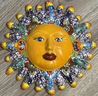 Sun Moon Face Talavera Pottery Mexican Folk Art Hand Painted Wall Hanging Garden