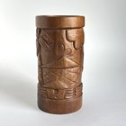 Vtg Carved Wood Mug Large Tiki Decor Palm Trees Volcano Hut 9    Barware Hawaii