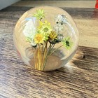 Vintage Lucite Resin Floral Paperweight Real Flowers Daisies