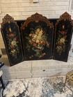Antique Three Panel Floral Fireplace Screen