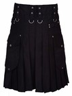 Handmade Active Men s Black Cargo Pocket Utility Kilt 100  Cotton