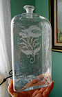 Case Bottle Flask 18th Cent European Colonial Blown Glass Etched Tulip
