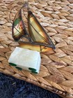 Brass Sailboat  Brutalist Marble Decor  Vintage Metal Boat Sculpture-- Signed