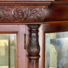 Antique China Cabinet  Closet  Victorian  Tiger Oak  Curved Beveled Glass