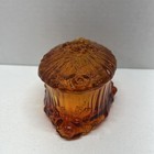 Fenton Amberina Oval Trinket Box With Cover In The Cabbage Rose Pattern 6 5   