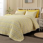  3 Pieces Bohemian Quilt Set Queen full Aztec Yellow And Grey Striped 