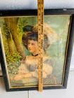 Antique Victorian Color Lithograph Print Young Woman In Dress Woods