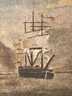 Antique 1880s Maritime Oil Painting Sailing Ship   Mountains Original On Canvas
