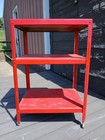 Vintage Red Metal Rolling Kitchen Bar Utility Cart Stamped Steel 3 Tiers 1950s