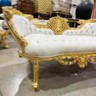 White Tufted Settee Vintage Gold Details French Style  Interior Design Furniture