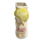 Vtg Japan Planter Girl  With Baby Blocks Figurine Nursery Decor Pastels