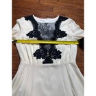Cream Long Sleeve Mini Dress Black Lace Applique Cocktail Party Evening Dress