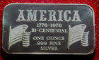 America 1776-1976 Bi-centennial Art Bar 1 Troy Oz 999 Fine Silver-madison Mint